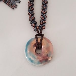Necklace Blue Rose Metallic Braid Kumihimo copper